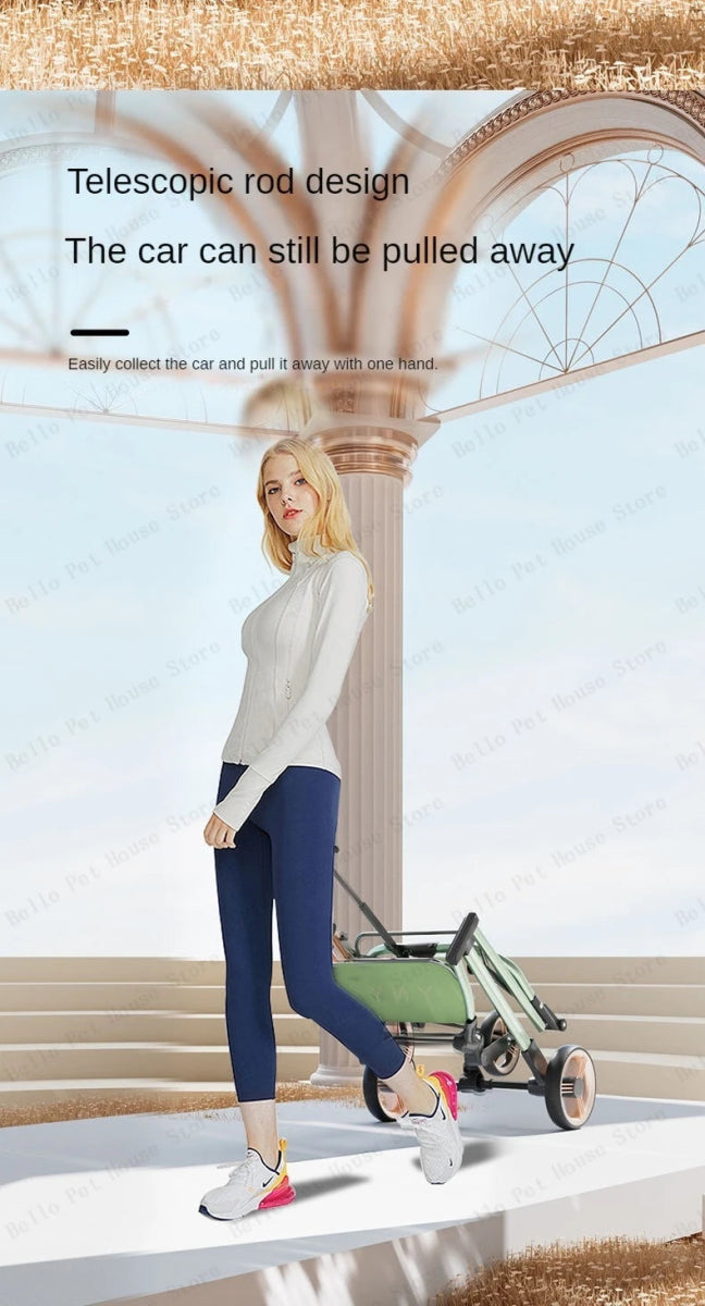 Detachable Pet Stroller Ultra - light Portable Outdoor Cat and Dog Stroller Aluminum Alloy Frame Four - wheel Shock Absorber - Lily.sg Global Shopping