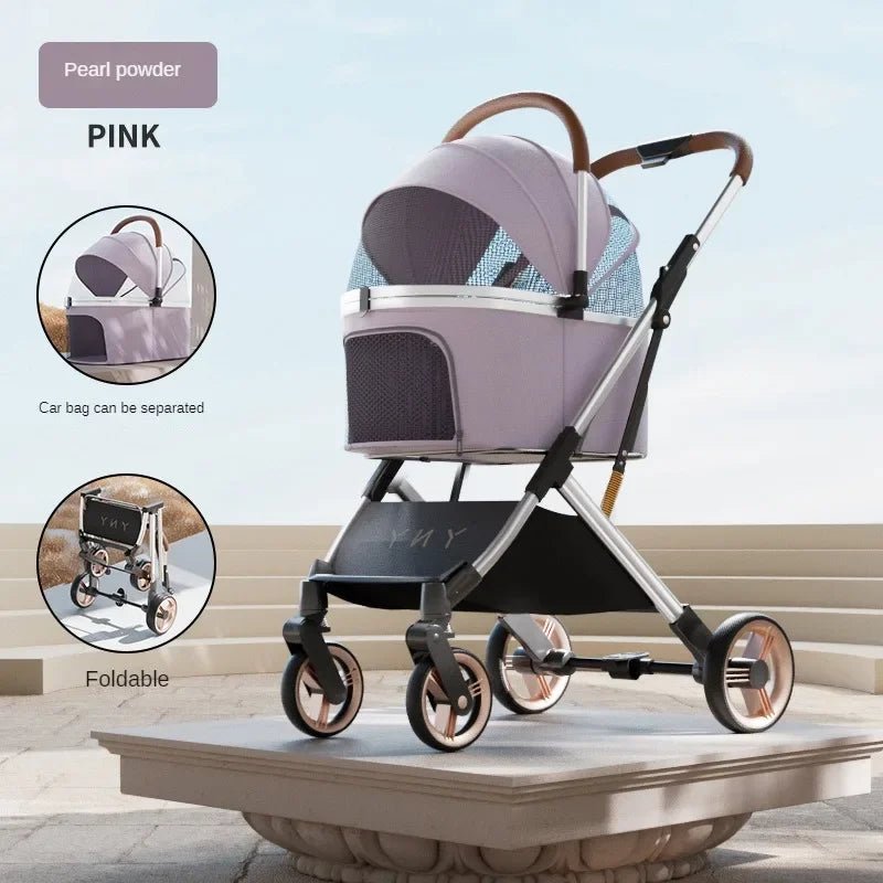 Detachable Pet Stroller Ultra - light Portable Outdoor Cat and Dog Stroller Aluminum Alloy Frame Four - wheel Shock Absorber - Lily.sg Global Shopping
