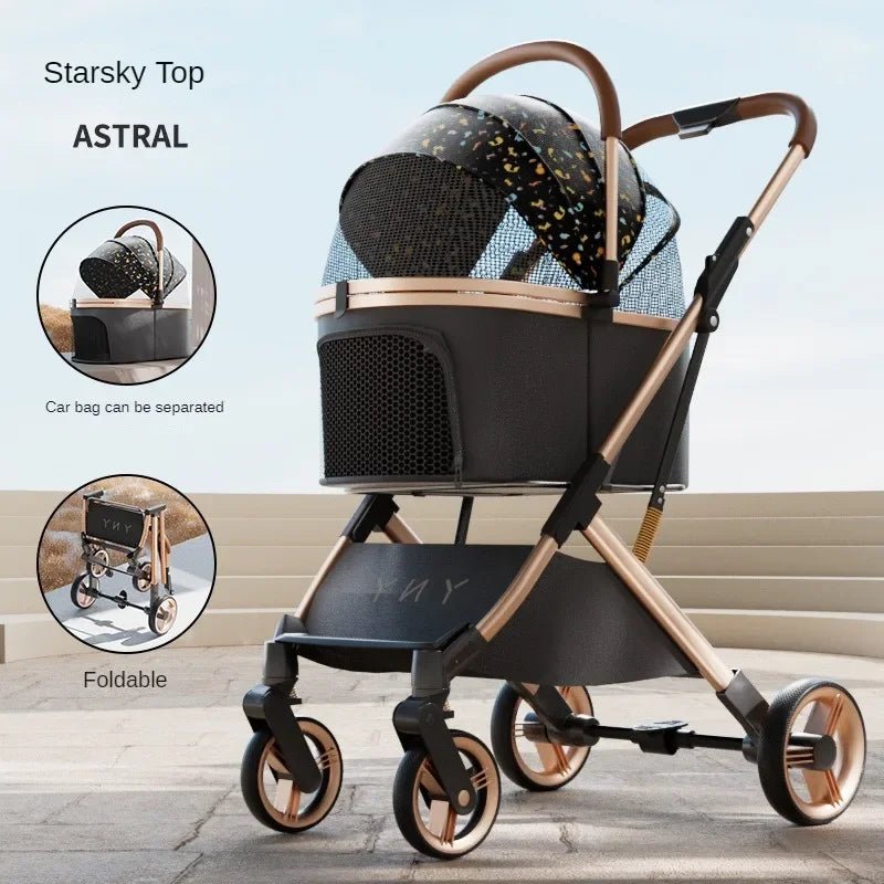 Detachable Pet Stroller Ultra - light Portable Outdoor Cat and Dog Stroller Aluminum Alloy Frame Four - wheel Shock Absorber - Lily.sg Global Shopping