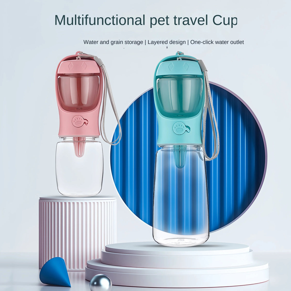Dog Cat Portable Feeding and Watering Supplies Portable Food Grade Material Dog Travel Pet Water Cup Bottle With Food Dispenser - Lily.sg Global Shopping