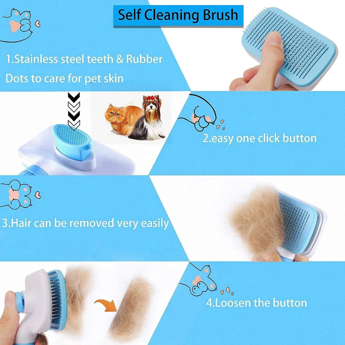 Dog Hair Remover Brush Cat Dog Hair Grooming And Care Comb For Long Hair Dog Pet Removes Hairs Cleaning Bath Brush Dog Supplies - Lily.sg Global Shopping
