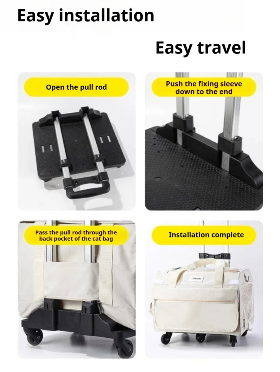 Double Layer Cat Carrier Backpack Foldable Pet Trolley Case Breathable Large Capacity for Two Cats Spring Summer Travel - Lily.sg Global Shopping