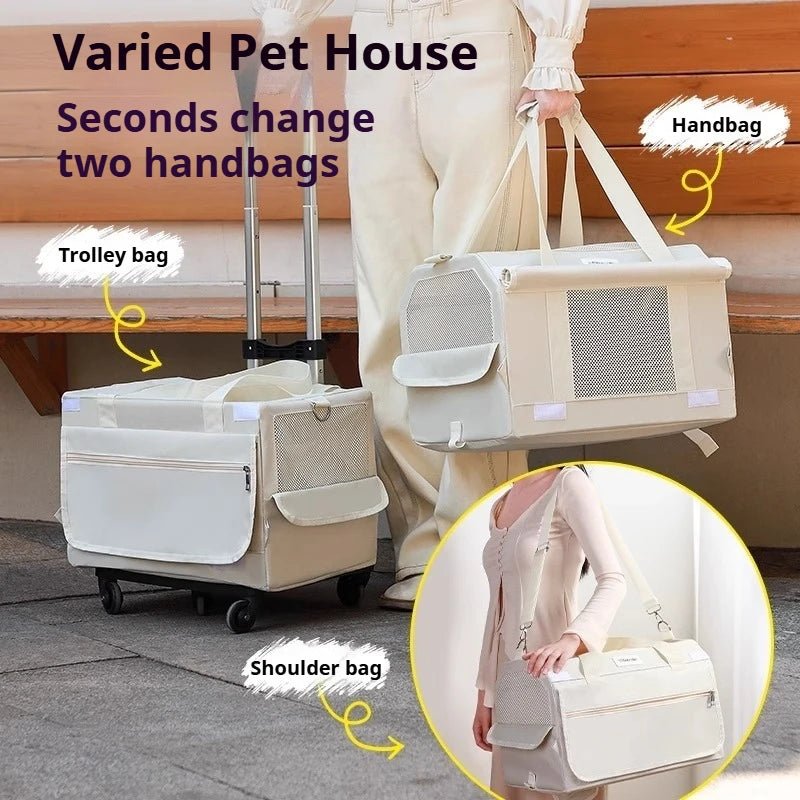 Double Layer Cat Carrier Backpack Foldable Pet Trolley Case Breathable Large Capacity for Two Cats Spring Summer Travel - Lily.sg Global Shopping