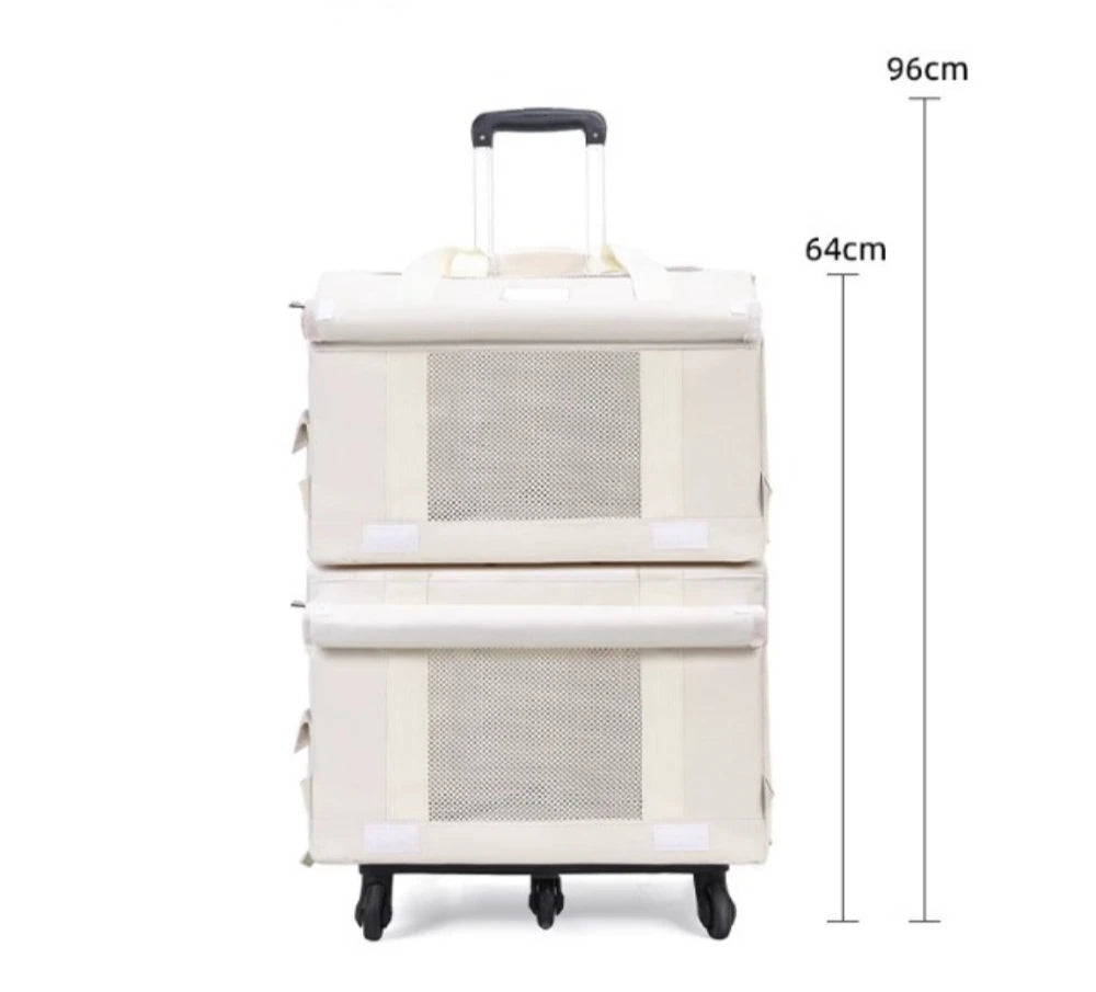 Double Layer Cat Carrier Backpack Foldable Pet Trolley Case Breathable Large Capacity for Two Cats Spring Summer Travel - Lily.sg Global Shopping
