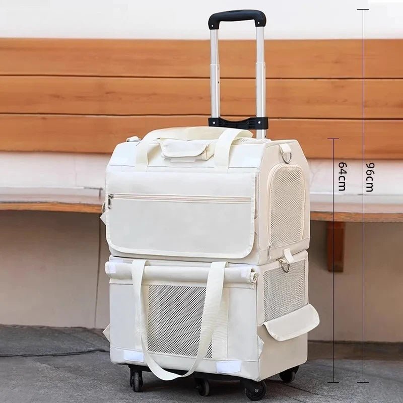 Double Layer Cat Carrier Backpack Foldable Pet Trolley Case Breathable Large Capacity for Two Cats Spring Summer Travel - Lily.sg Global Shopping