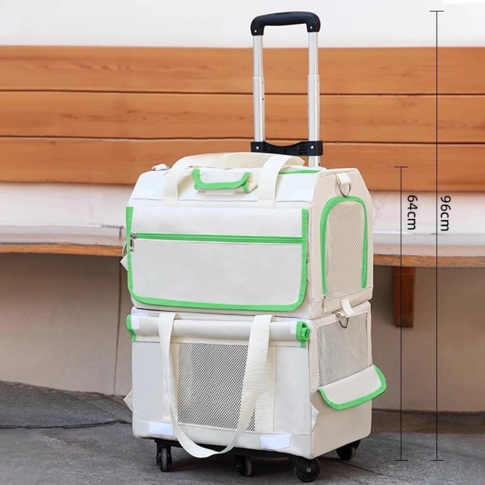 Double Layer Cat Carrier Backpack Foldable Pet Trolley Case Breathable Large Capacity for Two Cats Spring Summer Travel - Lily.sg Global Shopping