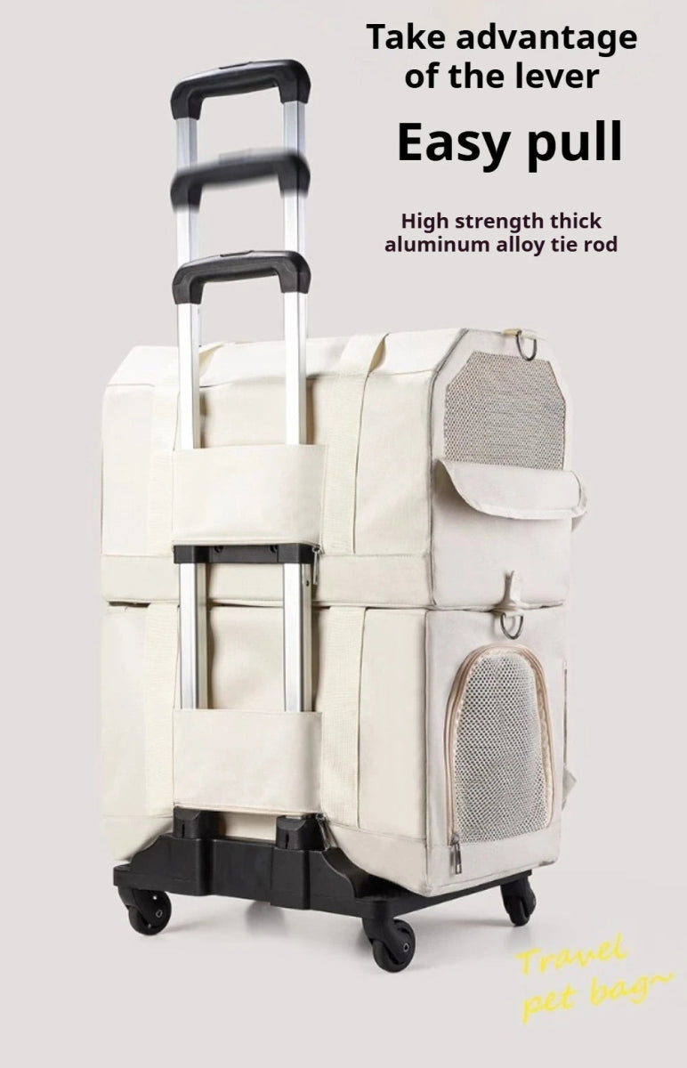 Double Layer Cat Carrier Backpack Foldable Pet Trolley Case Breathable Large Capacity for Two Cats Spring Summer Travel - Lily.sg Global Shopping