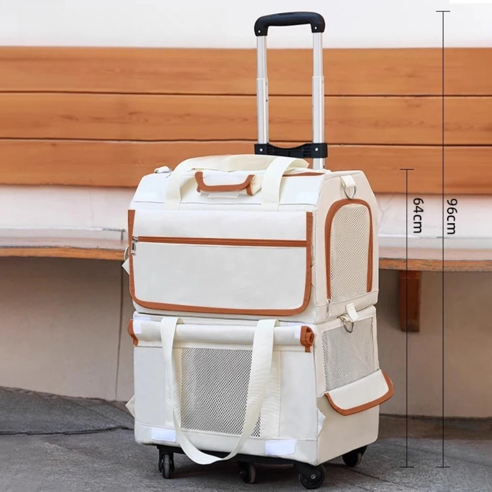 Double Layer Cat Carrier Backpack Foldable Pet Trolley Case Breathable Large Capacity for Two Cats Spring Summer Travel - Lily.sg Global Shopping