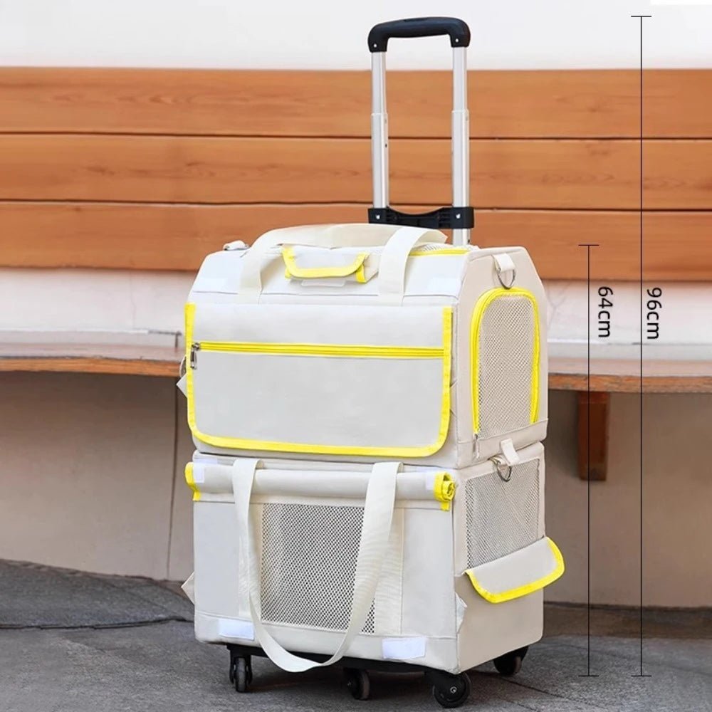 Double Layer Cat Carrier Backpack Foldable Pet Trolley Case Breathable Large Capacity for Two Cats Spring Summer Travel - Lily.sg Global Shopping