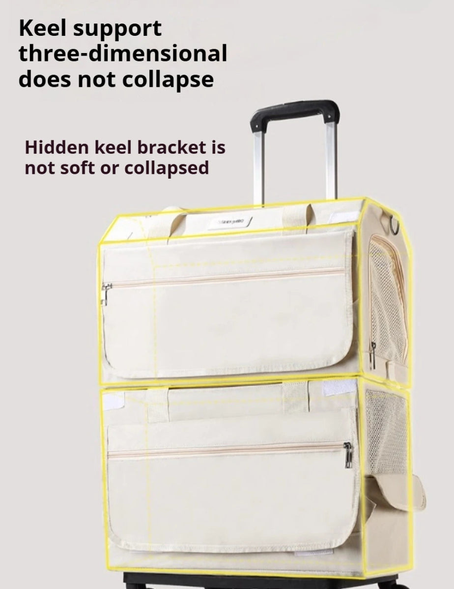 Double Layer Cat Carrier Backpack Foldable Pet Trolley Case Breathable Large Capacity for Two Cats Spring Summer Travel - Lily.sg Global Shopping