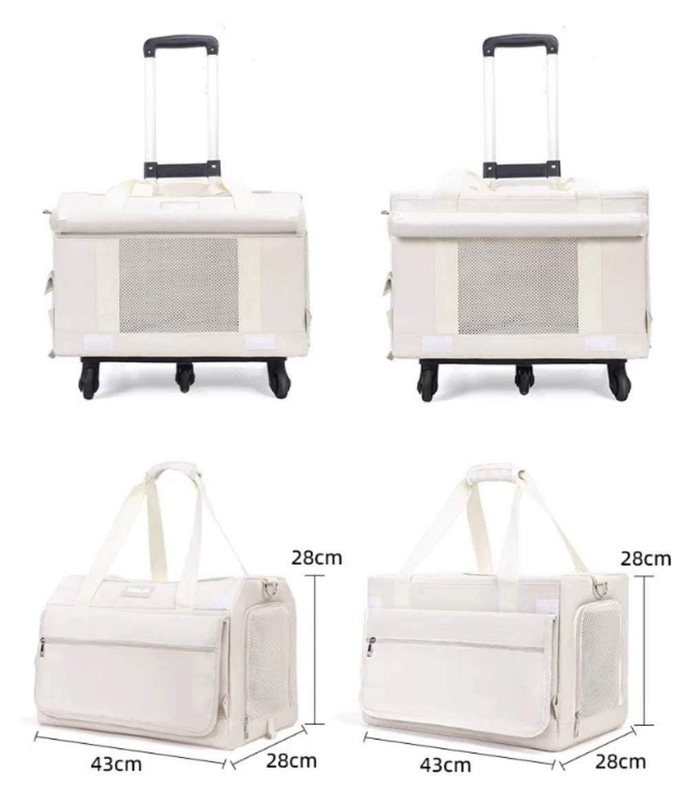 Double Layer Cat Carrier Backpack Foldable Pet Trolley Case Breathable Large Capacity for Two Cats Spring Summer Travel - Lily.sg Global Shopping