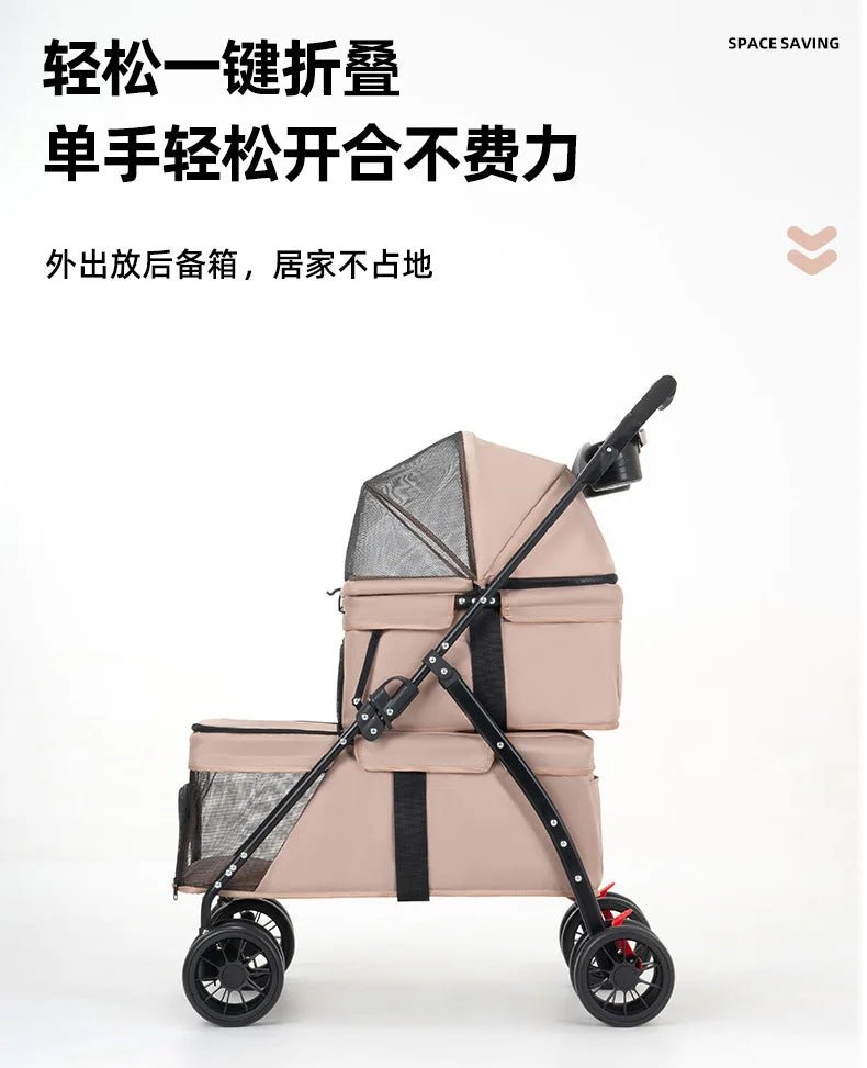 Double Pet Strollers Dog Cat Teddy Baby Strollers Out Pet Cart Lightweight Foldable Outdoor Travel Dog Supplies - Lily.sg Global Shopping