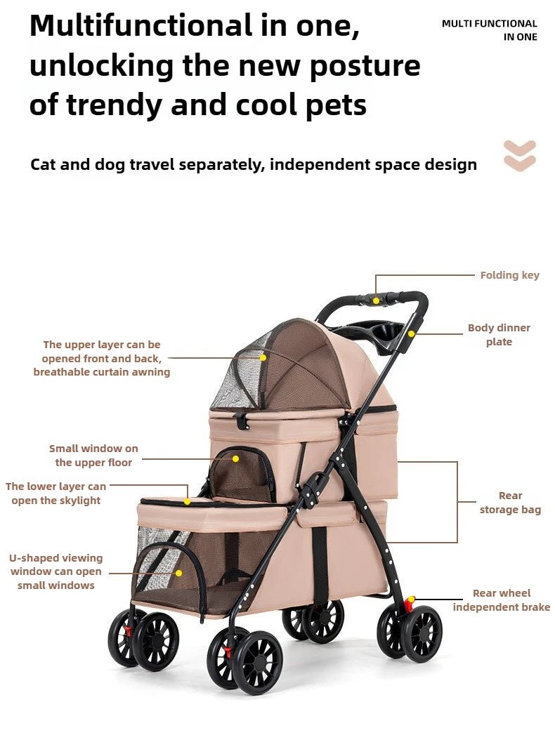 Double Pet Strollers Dog Cat Teddy Baby Strollers Out Pet Cart Lightweight Foldable Outdoor Travel Dog Supplies - Lily.sg Global Shopping