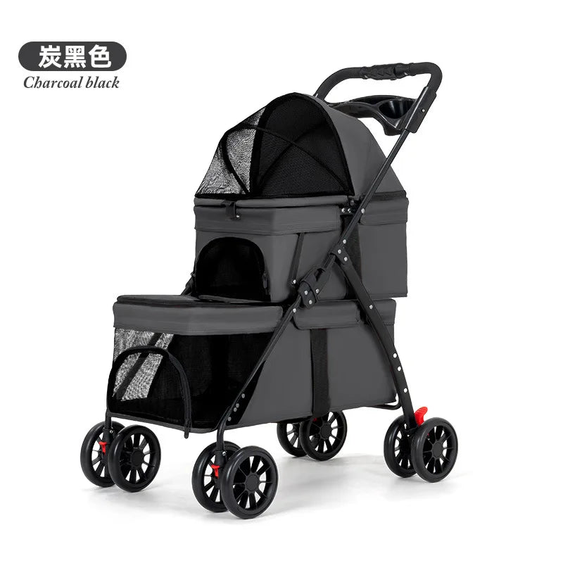 Double Pet Strollers Dog Cat Teddy Baby Strollers Out Pet Cart Lightweight Foldable Outdoor Travel Dog Supplies - Lily.sg Global Shopping