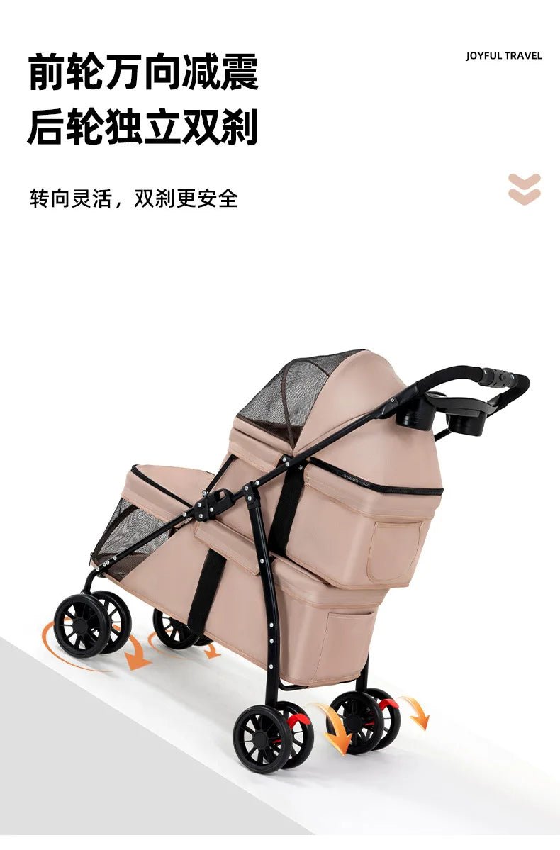 Double Pet Strollers Dog Cat Teddy Baby Strollers Out Pet Cart Lightweight Foldable Outdoor Travel Dog Supplies - Lily.sg Global Shopping