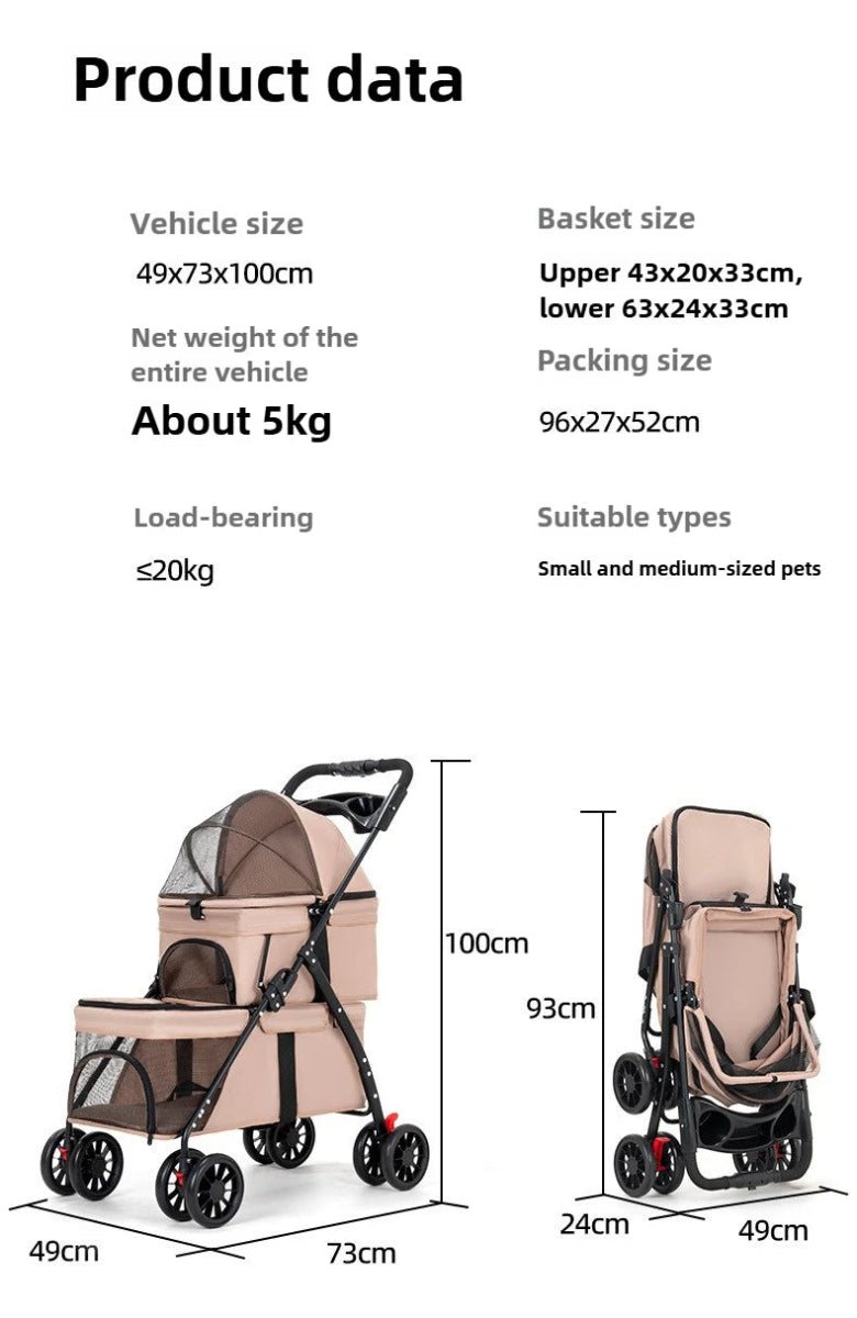 Double Pet Strollers Dog Cat Teddy Baby Strollers Out Pet Cart Lightweight Foldable Outdoor Travel Dog Supplies - Lily.sg Global Shopping