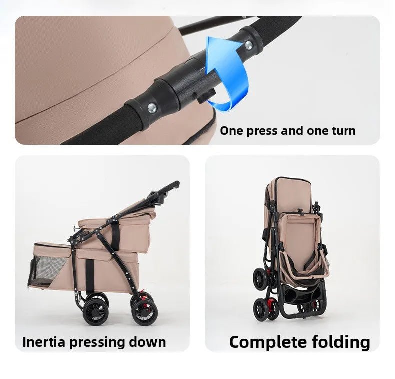 Double Pet Strollers Dog Cat Teddy Baby Strollers Out Pet Cart Lightweight Foldable Outdoor Travel Dog Supplies - Lily.sg Global Shopping