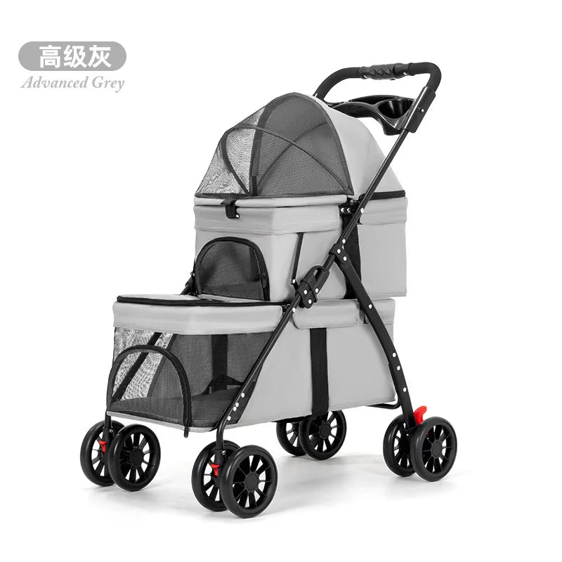 Double Pet Strollers Dog Cat Teddy Baby Strollers Out Pet Cart Lightweight Foldable Outdoor Travel Dog Supplies - Lily.sg Global Shopping