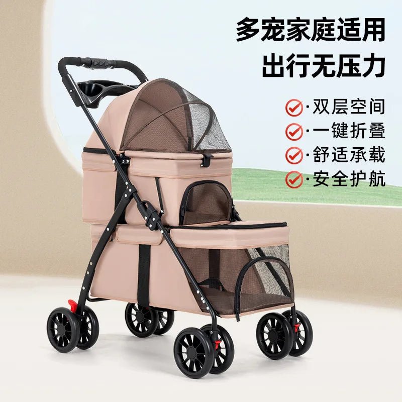 Double Pet Strollers Dog Cat Teddy Baby Strollers Out Pet Cart Lightweight Foldable Outdoor Travel Dog Supplies - Lily.sg Global Shopping