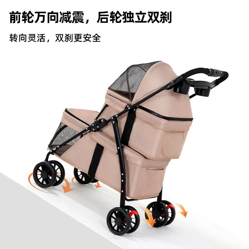 Double Pet Strollers Dog Cat Teddy Baby Strollers Out Pet Cart Lightweight Foldable Outdoor Travel Dog Supplies - Lily.sg Global Shopping
