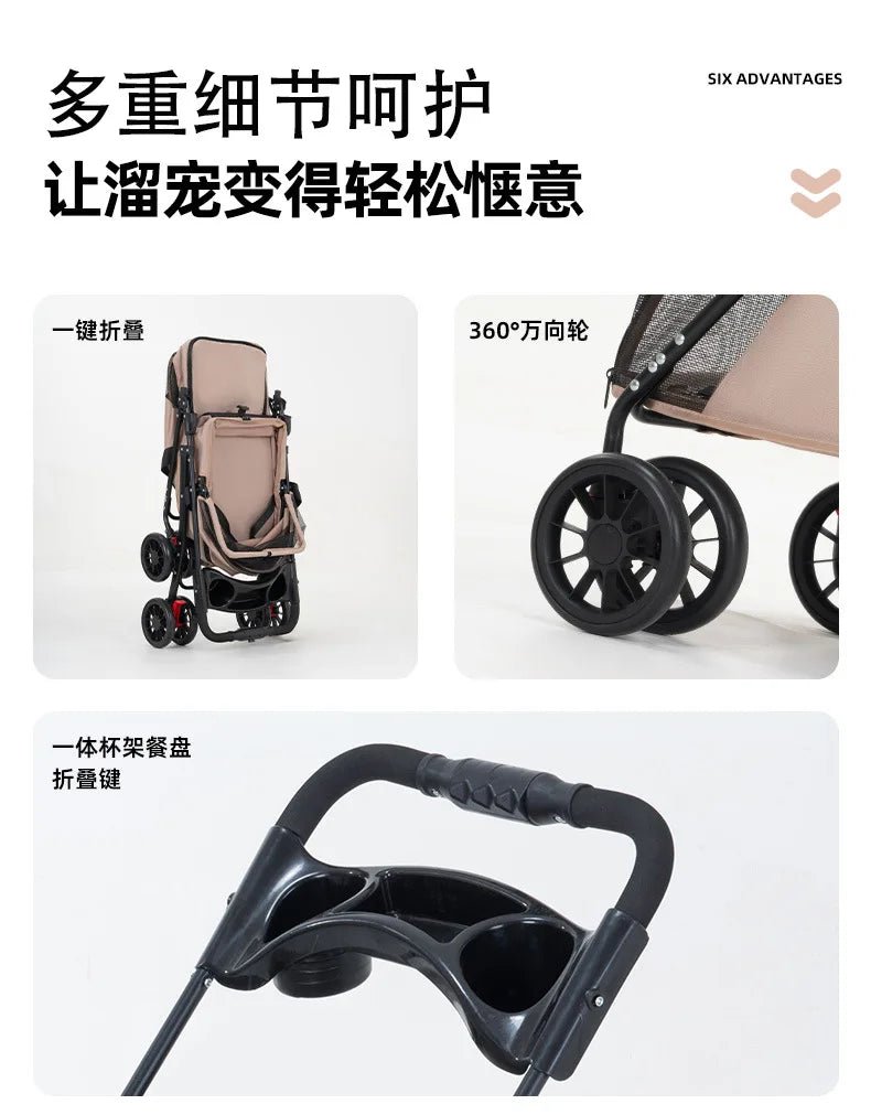 Double Pet Strollers Dog Cat Teddy Baby Strollers Out Pet Cart Lightweight Foldable Outdoor Travel Dog Supplies - Lily.sg Global Shopping