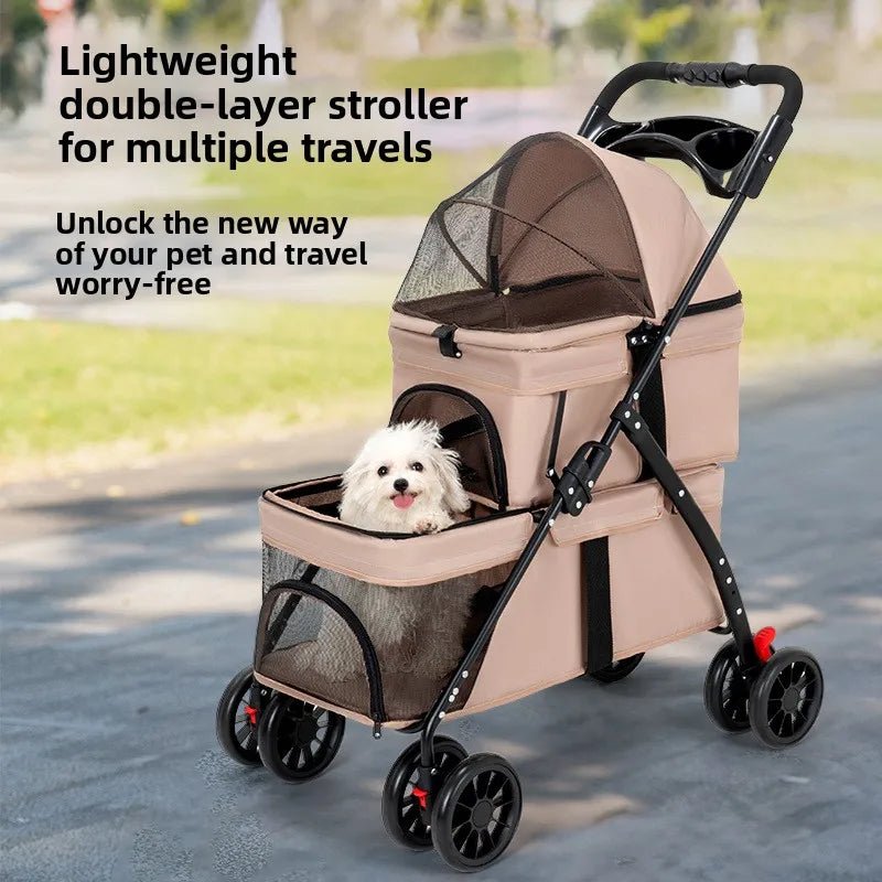 Double Pet Strollers Dog Cat Teddy Baby Strollers Out Pet Cart Lightweight Foldable Outdoor Travel Dog Supplies - Lily.sg Global Shopping