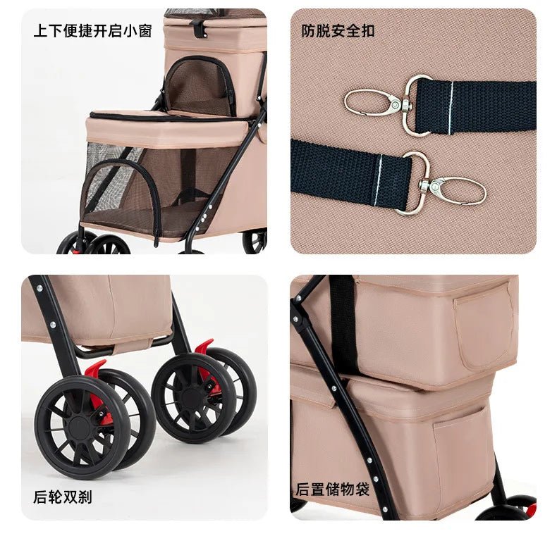 Double Pet Strollers Dog Cat Teddy Baby Strollers Out Pet Cart Lightweight Foldable Outdoor Travel Dog Supplies - Lily.sg Global Shopping