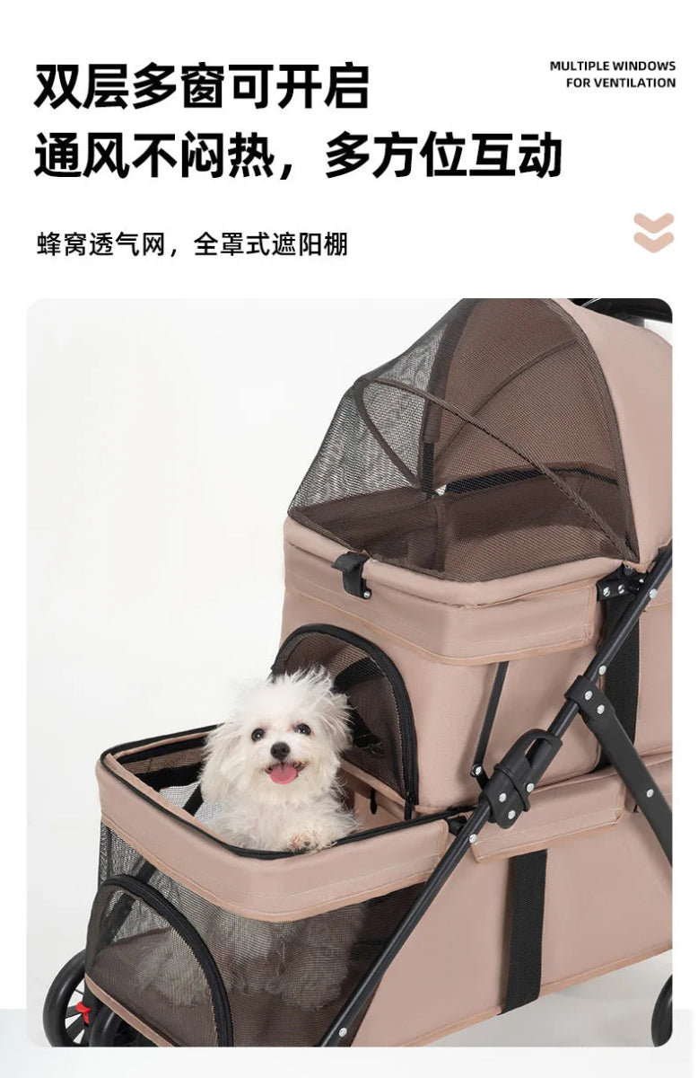 Double Pet Strollers Dog Cat Teddy Baby Strollers Out Pet Cart Lightweight Foldable Outdoor Travel Dog Supplies - Lily.sg Global Shopping
