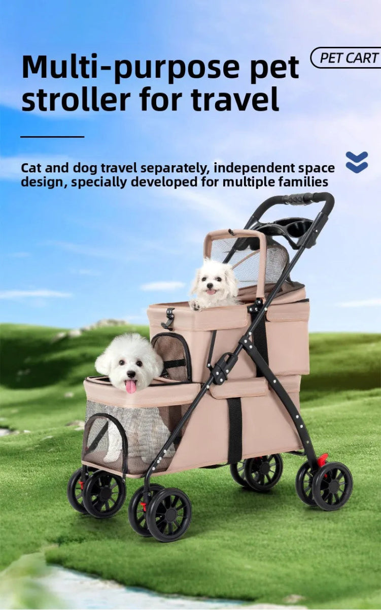 Double Pet Strollers Dog Cat Teddy Baby Strollers Out Pet Cart Lightweight Foldable Outdoor Travel Dog Supplies - Lily.sg Global Shopping