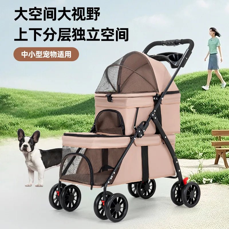 Double Pet Strollers Dog Cat Teddy Baby Strollers Out Pet Cart Lightweight Foldable Outdoor Travel Dog Supplies - Lily.sg Global Shopping