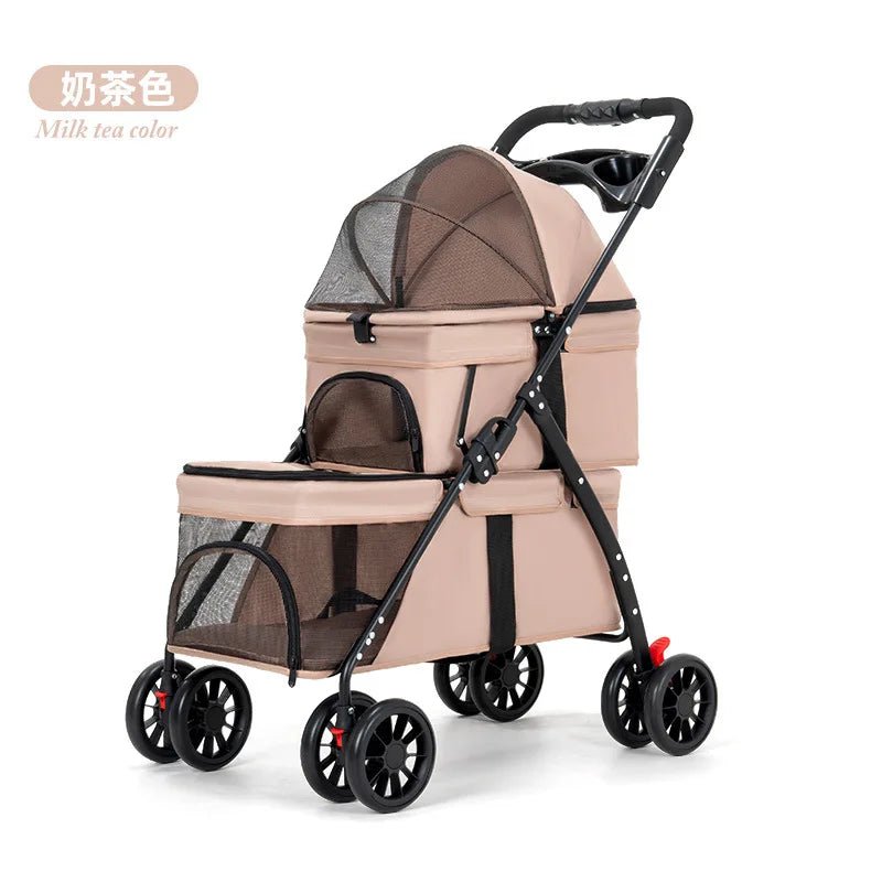 Double Pet Strollers Dog Cat Teddy Baby Strollers Out Pet Cart Lightweight Foldable Outdoor Travel Dog Supplies - Lily.sg Global Shopping