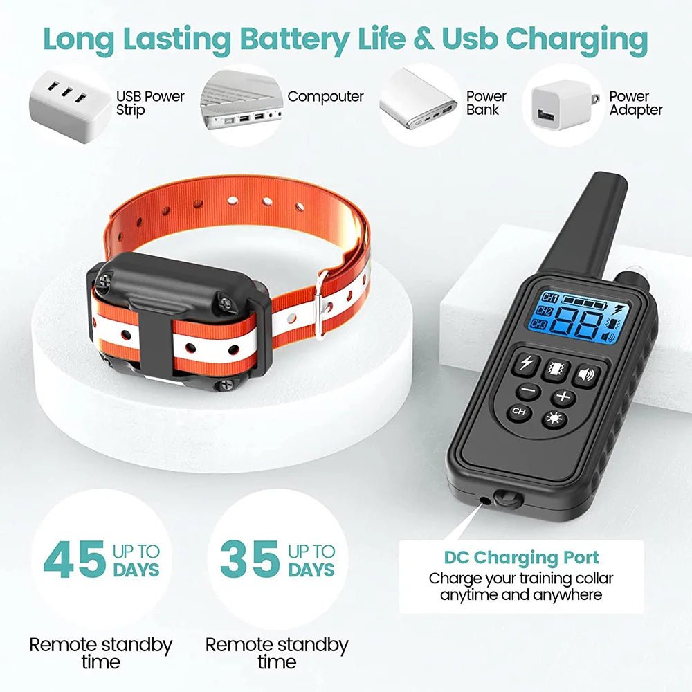 Electric Dog Training Collar Detachable Bark Rechargeable Anti Barking Shock Vibration Collar for All Dogs Pet with Clicker - Lily.sg Global Shopping