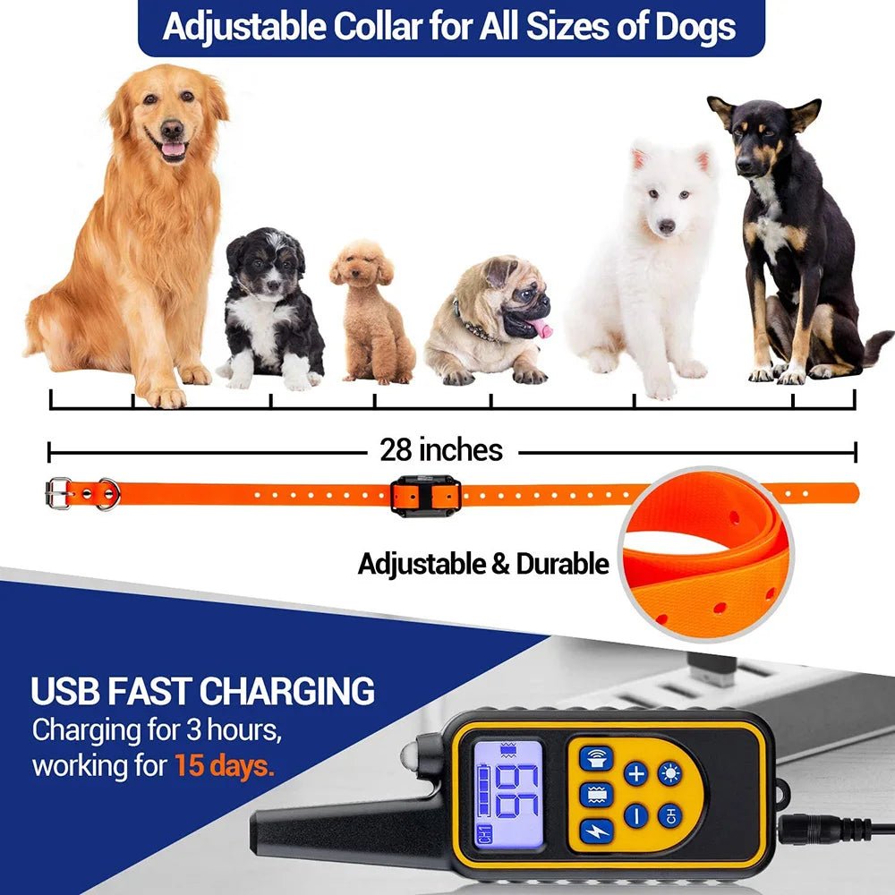 Electric Dog Training Collar Detachable Bark Rechargeable Anti Barking Shock Vibration Collar for All Dogs Pet with Clicker - Lily.sg Global Shopping