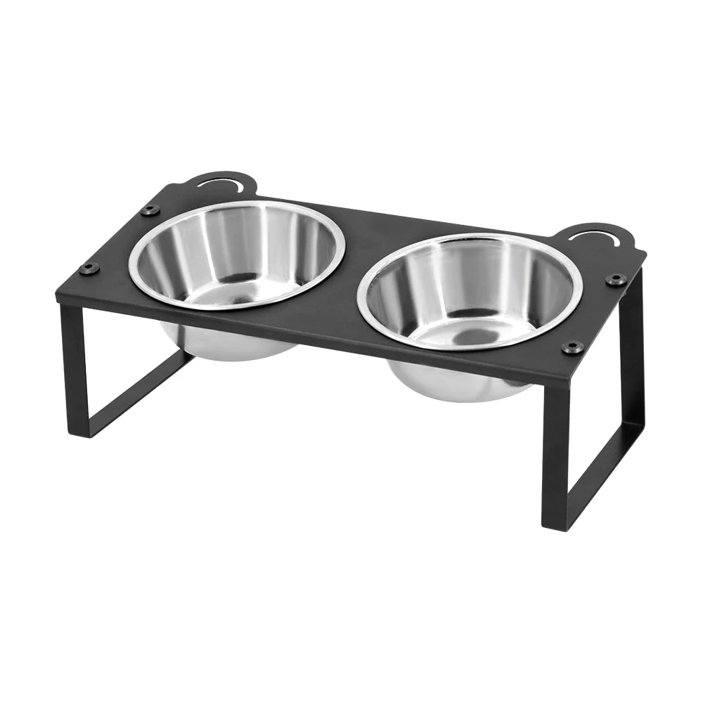 Elevated Cat Food Water Bowls 2 Stainless Steel Bowls with Metal Stand 15° Tilted Raised Cat feeding and water Bowls Pet Puppy - Lily.sg Global Shopping