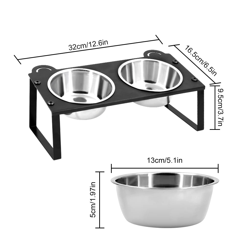 Elevated Cat Food Water Bowls 2 Stainless Steel Bowls with Metal Stand 15° Tilted Raised Cat feeding and water Bowls Pet Puppy - Lily.sg Global Shopping