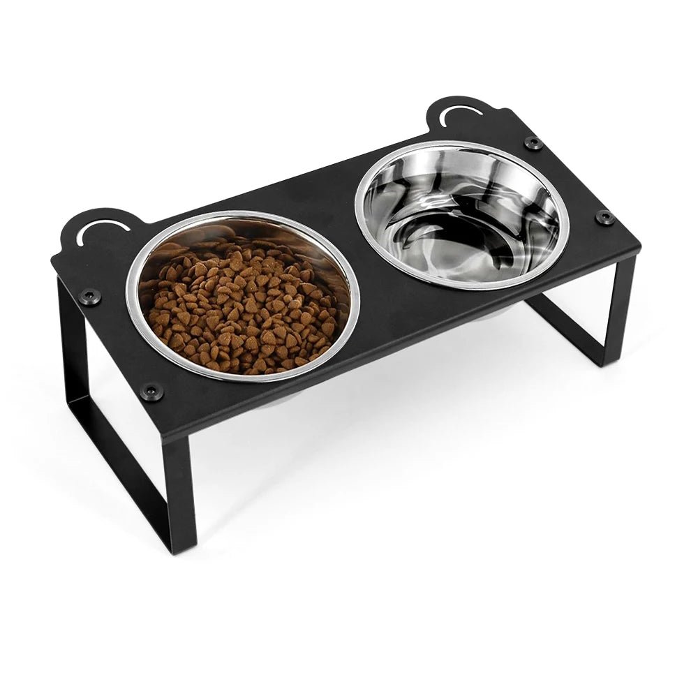 Elevated Cat Food Water Bowls 2 Stainless Steel Bowls with Metal Stand 15° Tilted Raised Cat feeding and water Bowls Pet Puppy - Lily.sg Global Shopping