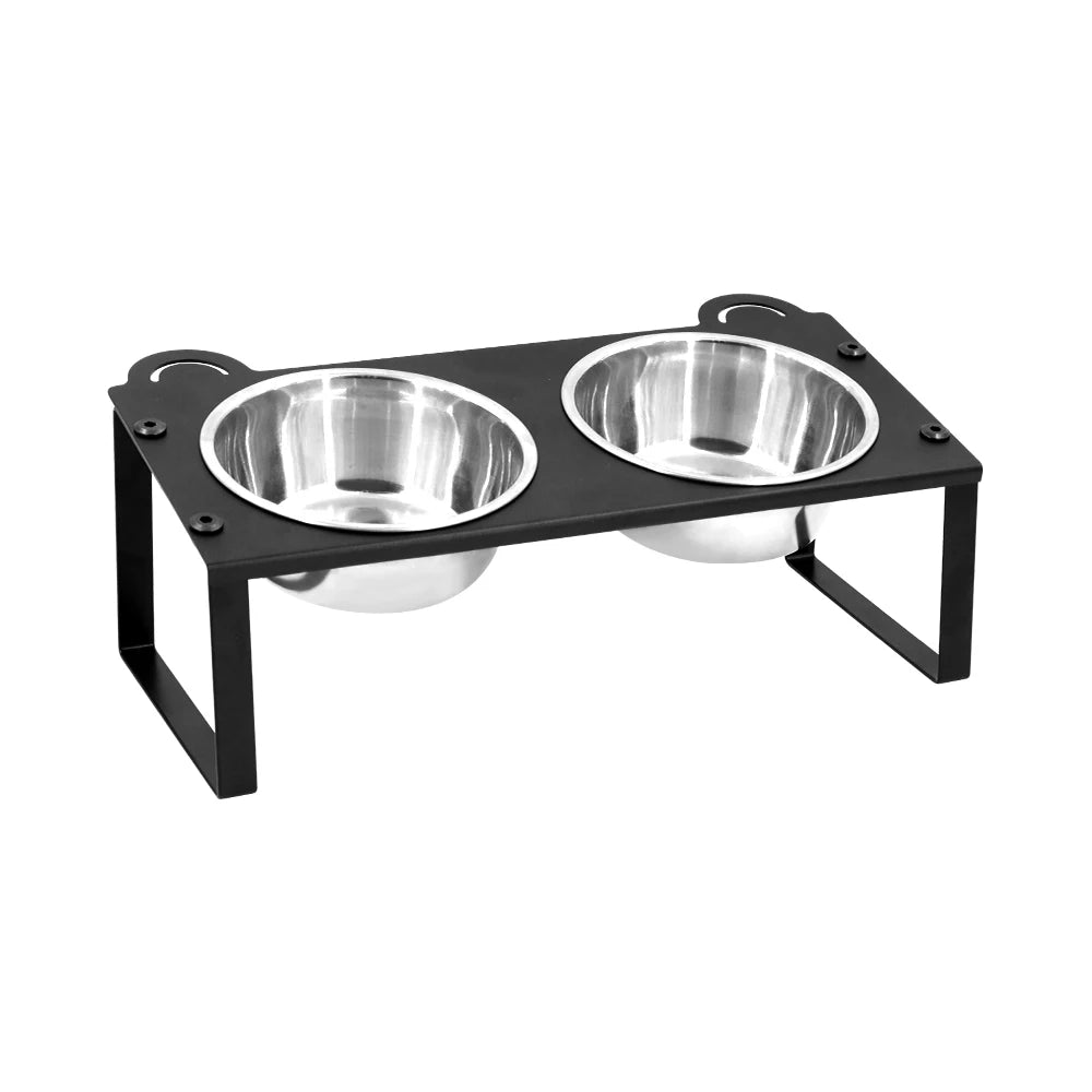 Elevated Cat Food Water Bowls 2 Stainless Steel Bowls with Metal Stand 15° Tilted Raised Cat feeding and water Bowls Pet Puppy - Lily.sg Global Shopping