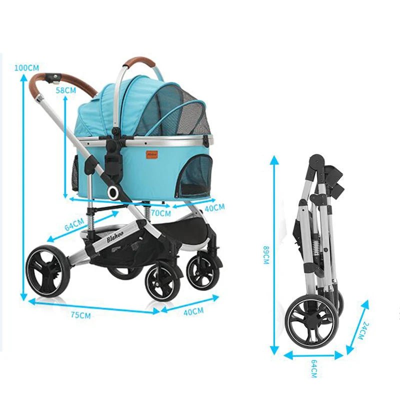 Factory Wholesale Pet Stroller and Carrier Luxury 4 Wheels Pet Portable Folding Travel Dog Trolley for Big and Small Dog - Lily.sg Global Shopping