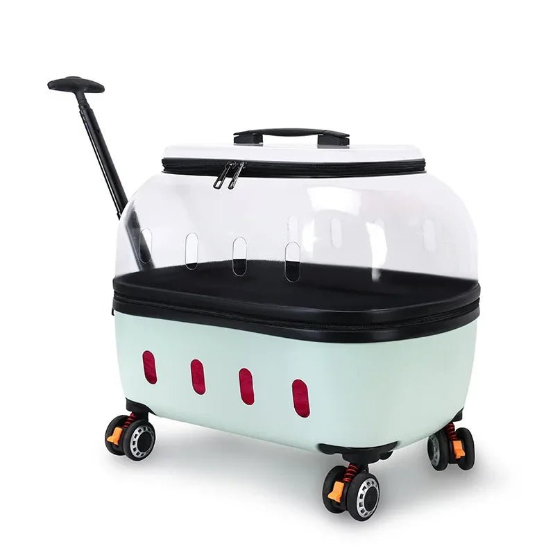 Fashion Transparent Cat Cage Large Capacity Pet Suitcase Breathable Cat Carriers Pull Rod/Handheld Dual Use Cat Transport Cart - Lily.sg Global Shopping