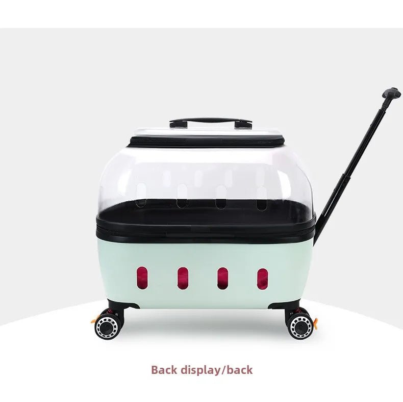 Fashion Transparent Cat Cage Large Capacity Pet Suitcase Breathable Cat Carriers Pull Rod/Handheld Dual Use Cat Transport Cart - Lily.sg Global Shopping