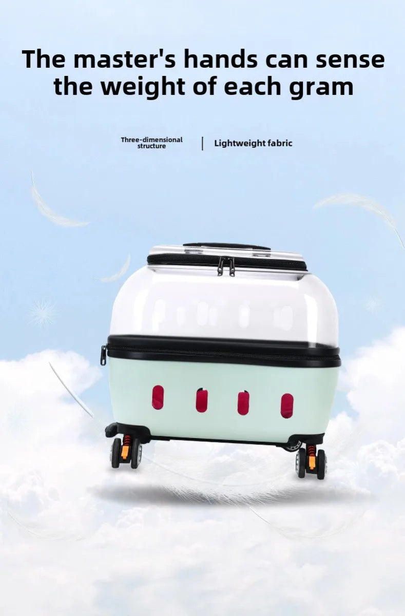 Fashion Transparent Cat Cage Large Capacity Pet Suitcase Breathable Cat Carriers Pull Rod/Handheld Dual Use Cat Transport Cart - Lily.sg Global Shopping