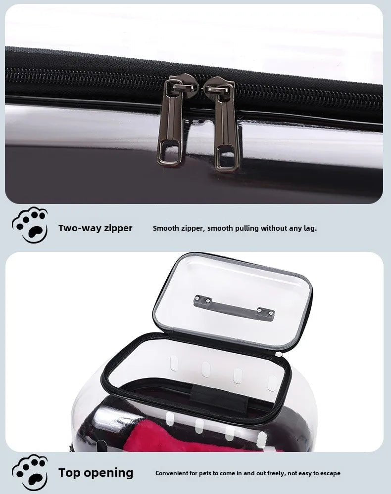 Fashion Transparent Cat Cage Large Capacity Pet Suitcase Breathable Cat Carriers Pull Rod/Handheld Dual Use Cat Transport Cart - Lily.sg Global Shopping