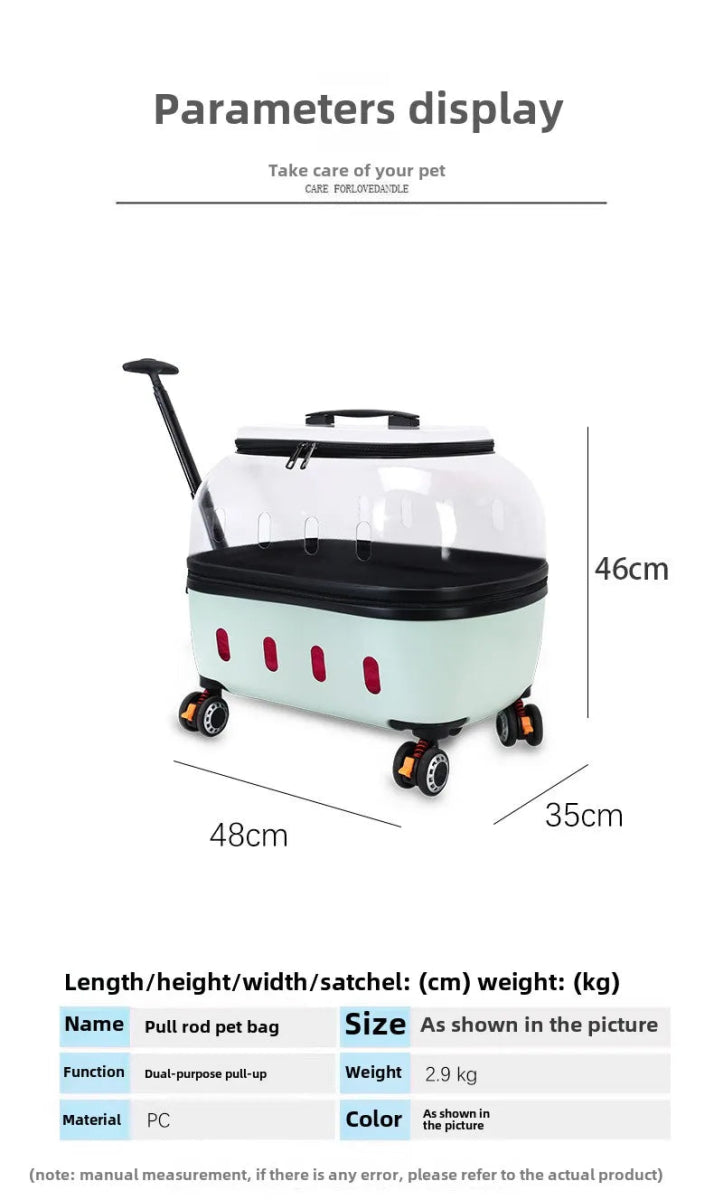 Fashion Transparent Cat Cage Large Capacity Pet Suitcase Breathable Cat Carriers Pull Rod/Handheld Dual Use Cat Transport Cart - Lily.sg Global Shopping