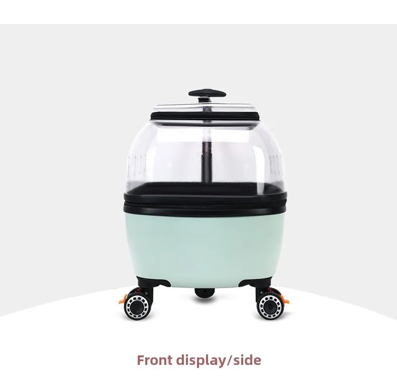 Fashion Transparent Cat Cage Large Capacity Pet Suitcase Breathable Cat Carriers Pull Rod/Handheld Dual Use Cat Transport Cart - Lily.sg Global Shopping