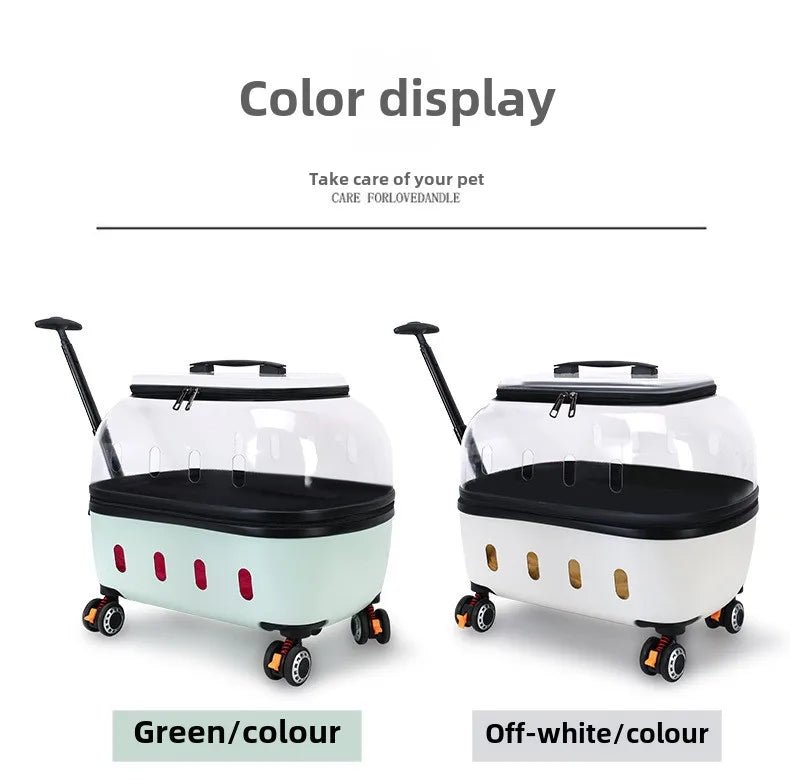 Fashion Transparent Cat Cage Large Capacity Pet Suitcase Breathable Cat Carriers Pull Rod/Handheld Dual Use Cat Transport Cart - Lily.sg Global Shopping