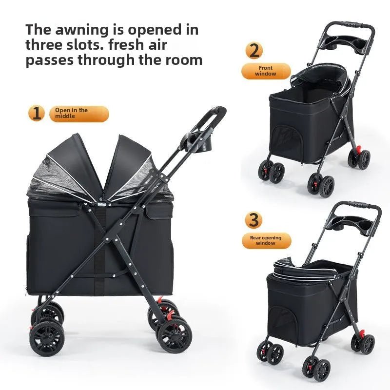 Foldable Pet Stroller Cats/Dog Carriers Comfortable Breathable Puppy Teddy Transport Trolley Outdoor Lightweight Dogs Basket - Lily.sg Global Shopping