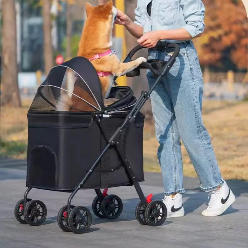 Foldable Pet Stroller Cats/Dog Carriers Comfortable Breathable Puppy Teddy Transport Trolley Outdoor Lightweight Dogs Basket - Lily.sg Global Shopping