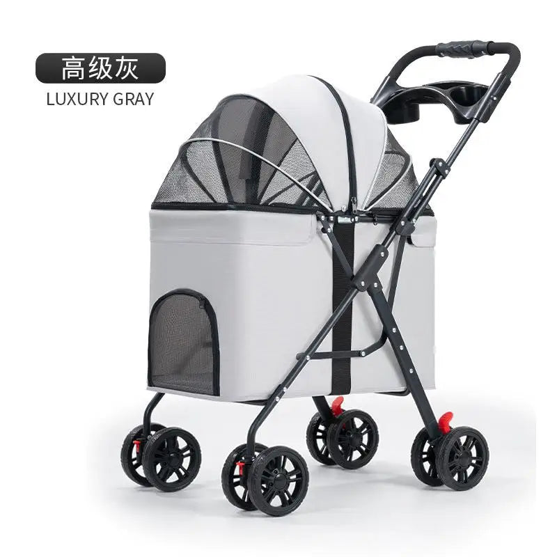 Foldable Pet Stroller Cats/Dog Carriers Comfortable Breathable Puppy Teddy Transport Trolley Outdoor Lightweight Dogs Basket - Lily.sg Global Shopping