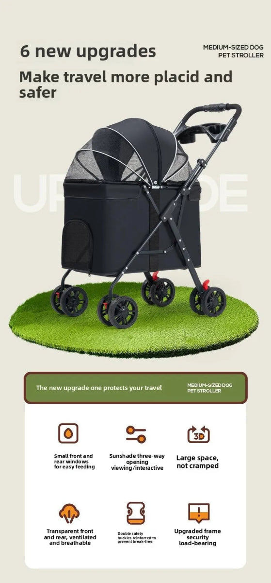 Foldable Pet Stroller Cats/Dog Carriers Comfortable Breathable Puppy Teddy Transport Trolley Outdoor Lightweight Dogs Basket - Lily.sg Global Shopping
