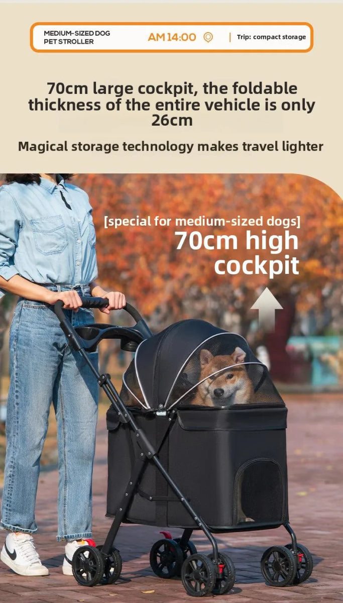 Foldable Pet Stroller Cats/Dog Carriers Comfortable Breathable Puppy Teddy Transport Trolley Outdoor Lightweight Dogs Basket - Lily.sg Global Shopping